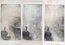 ERNESTO BAZZARO, A View of the Darsena in Milan, etching, three working proofs